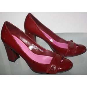 Isaac Mizrahi Women's Jasmine Size 8.5 Red Slip On 3" Heel Block Pumps Maroon